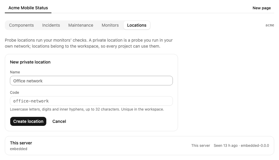 A new private location: its name and code