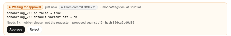A change from commit 3f9c2a1 waiting for approval on a protected environment