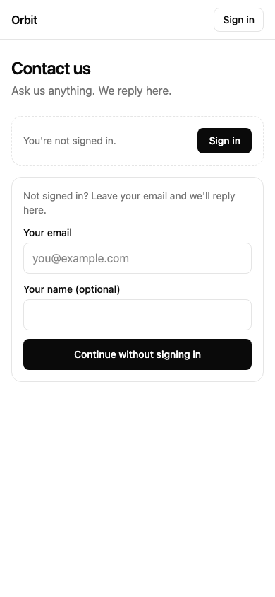 A visitor who isn't signed in: Sign in, and the form to write as a guest